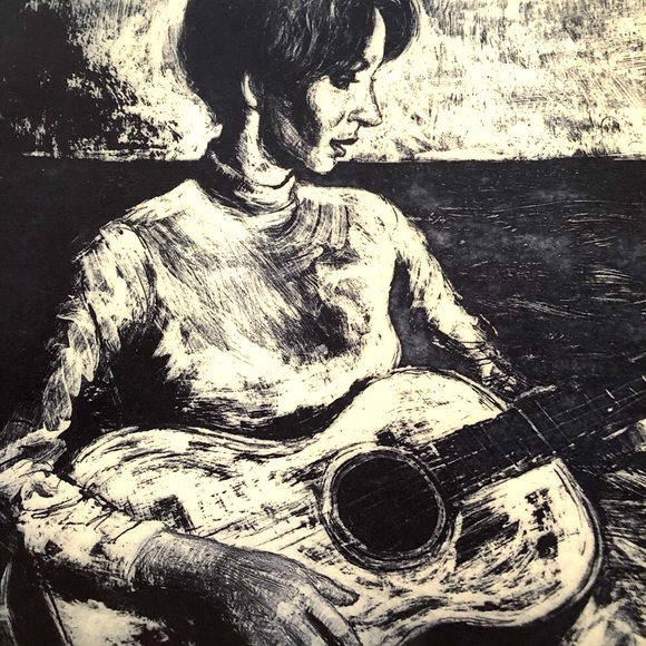 Vintage Charcoal Drawing 1967" The Ballad Singer" - Picture 3 of 9